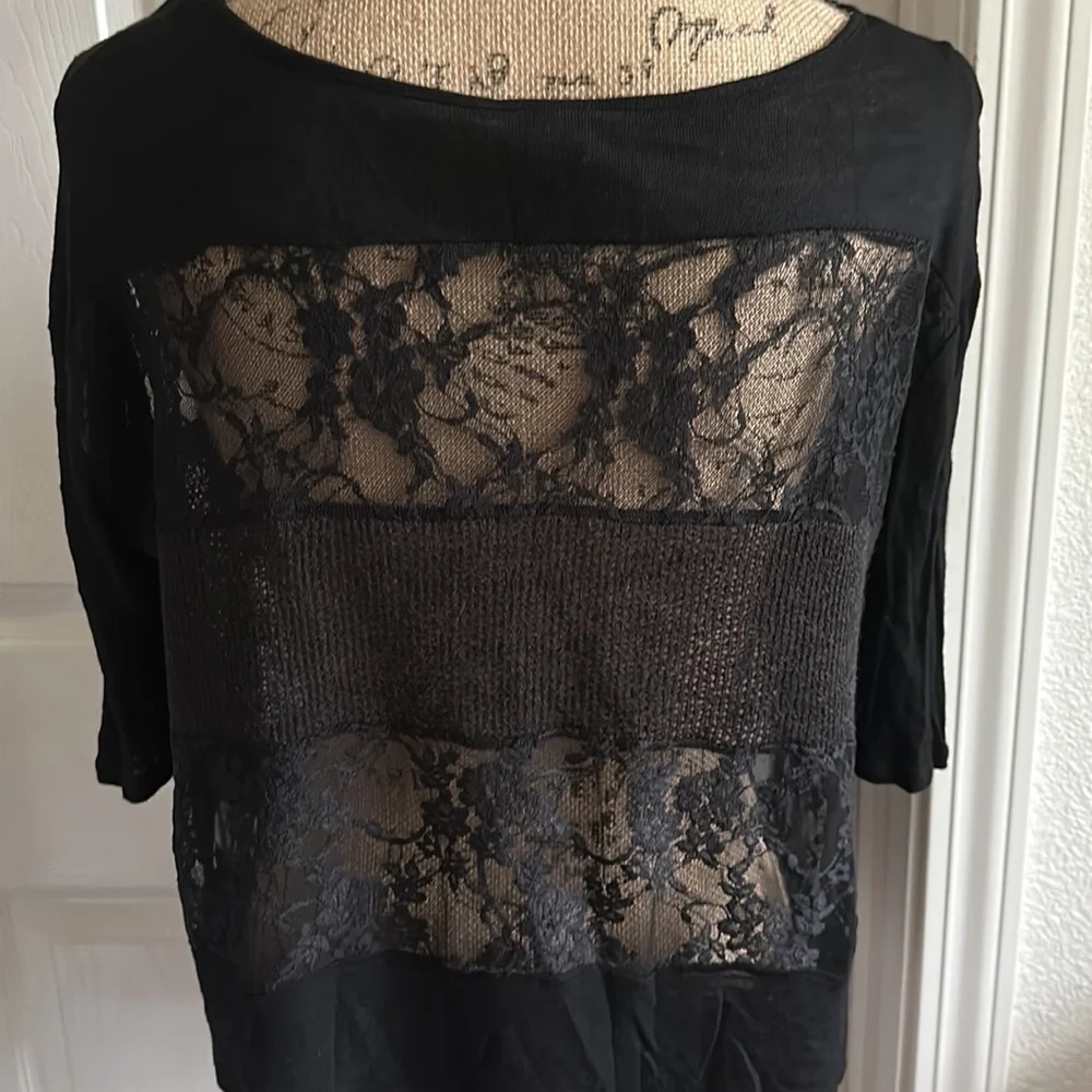 BAR III | Black Lace 3/4 Top | XS